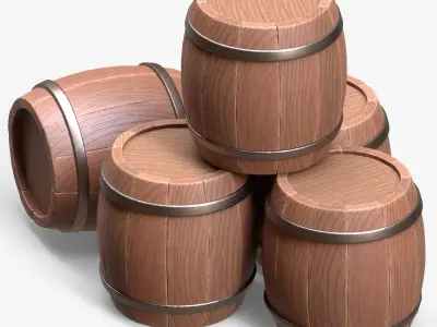 Wooden Barrel Low-poly 3D model