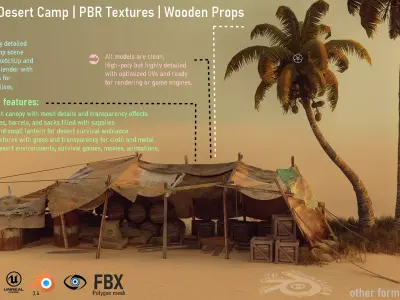 Realistic Desert Camp Low-poly 3D model