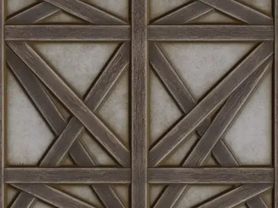 Abstract Banded White Concrete Wall with Wood Straps PBR Texture