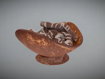 Chocolate Covered Pretzels in Coconut Bowl 3D model