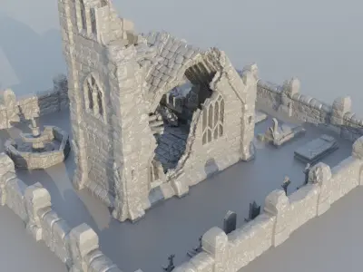 Ruined Small Church Tabletop Terrain 28 mm 3D print model