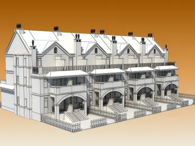 TOWNHOUSES residential street Low-poly 3D model
