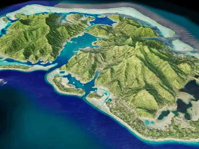 Huahine Island full 3d model terrain Low-poly 3D model