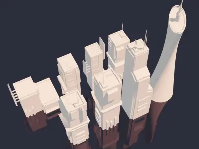 Low Poly Sci fi Buildings Low-poly 3D model