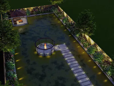 backyard landscape of small house 3d model 3D model