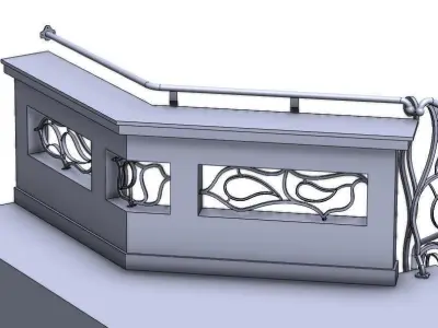 Long handrail with glass 3D model