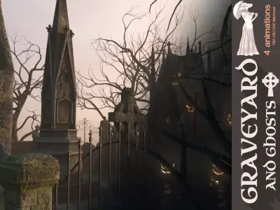Graveyard and Ghosts Low-poly 3D model
