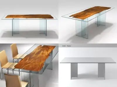 Velia glass and wood dining table 3D model