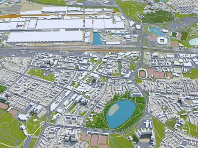 Wolfsburg City in Germany 40km Low-poly 3D model