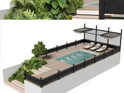 Landscape furniture with Pool and roof garden 22 Low-poly 3D model