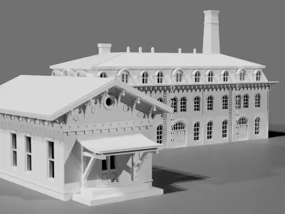 Historic Train Station Bld Low Poly Industrial Shed Warehouse  3D print model