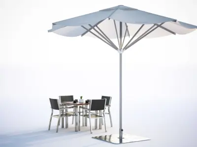 Table with four metal chairs 3D model