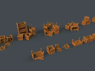 Modular Stylized Crates Low-poly 3D model