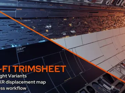 Sci-fi trim sheet 3D model buy