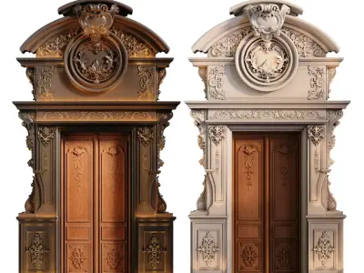 Ornate Wood Door set 924 Low-poly 3D model