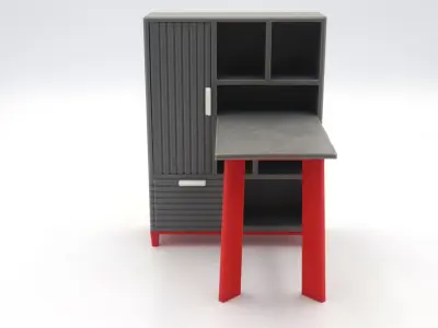 Big desk cabinet with drawers door and shelves  3D print model