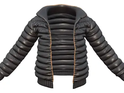Open Front Shiny Black Padded Jacket Low-poly 3D model