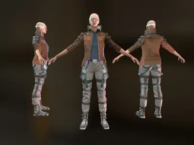 Cyberpunk Character - Sci-Fi Female Soldier with Augmented Gear Low-poly 3D model
