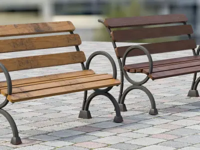 pavement bench Low-poly 3D model