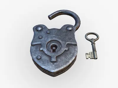 Old Padlock and Key 3D model