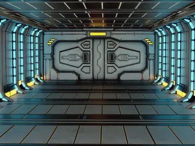 Sci-fi Door and Wall Free 3D model