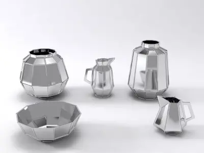Ceramics stainless steel vases and bowls 3D model