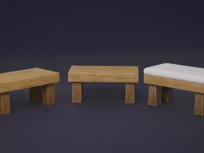 Stylized Wooden Bench Low-poly 3D model