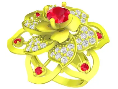 Luxury Floral Cluster Ring with Round Center Stone 6123 3D print model
