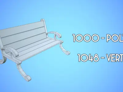 STREET BENCH CARTOON STYLIZED Low-poly 3D model