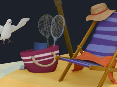 3D Summer beach  Low-poly 3D model