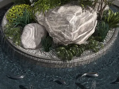 Pond with Plants Big rock 3D model