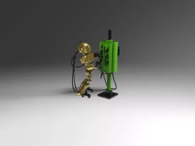 Futuristic Robot Technician with Control Panel  3D print model