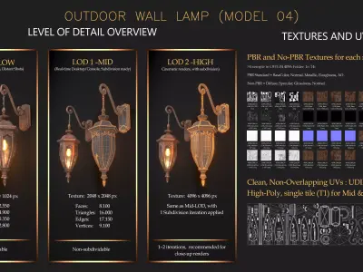 Classic 3D Wall-Mounted Outdoor Lamps - MODEL 04 - Low-poly 3D model