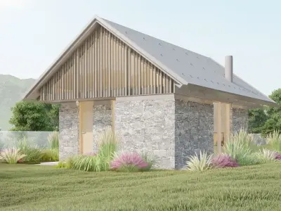 Collection of three Wooden Vacation Cabins 3D model