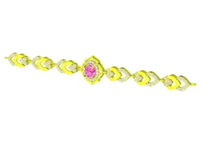 Delicate Chain Style Gold Ring with Pink Gemstone for Women 6487 3D print model