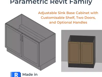 PARAMETRIC REVIT FAMILY Sink Base Cabinet Shelf 2 Doors Handles 3D model