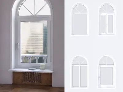 A set of arched plastic Windows Low-poly 3D model
