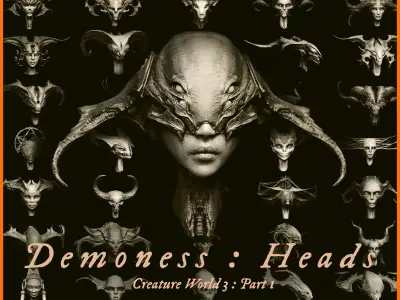 50 DEMONESS HEADS 3D model