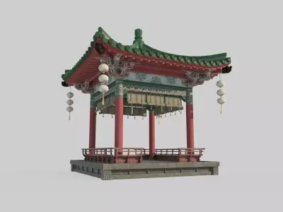 Ancient Asian architecture pavilions 3D model