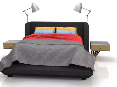 Bed in Black Leather Free 3D model