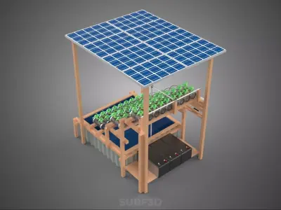 IOT HYDROPONIC PLANT PLASTIC BOTTLE CONTAINER SOLAR PANEL POWER 3D model
