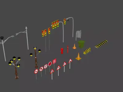 Road Assets Pack Low-poly 3D model