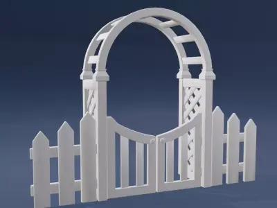Fence with Arched Gate Low-poly 3D model