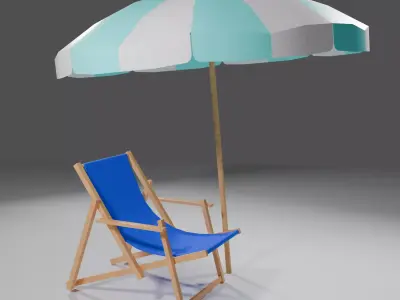 Beach Set - Umbrella and sunbed Low-poly 3D model