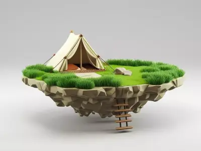 Floating Camping Island 3D Model Low-poly 3D model