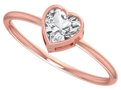 Solitaire Women Light Weight Heart Stone Band Ring 3D print model