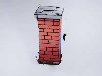 Stylized Brick Column with Graffiti - Low Poly Static Asset 3D model