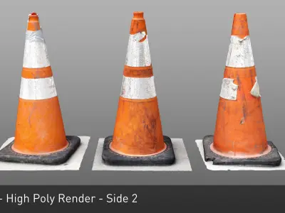 3 Photorealistic Construction Cones - 8k Texture Maps Low-poly 3D model