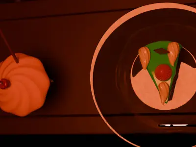 Cherry milkshake and matcha cake models 3D model