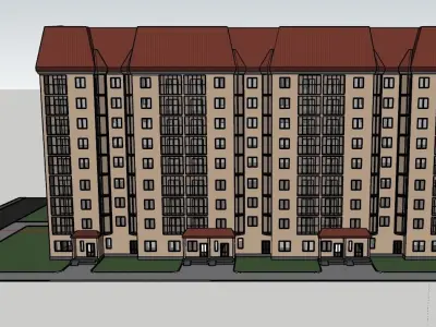 10-storey residential building Low-poly 3D model